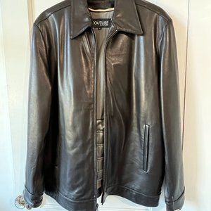 Men's Black Leather Jacket with Quilted Zip-out Lining